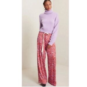 A.L.C Allie Satin Drawstring Wide Leg Pants in Deep Lilac Print